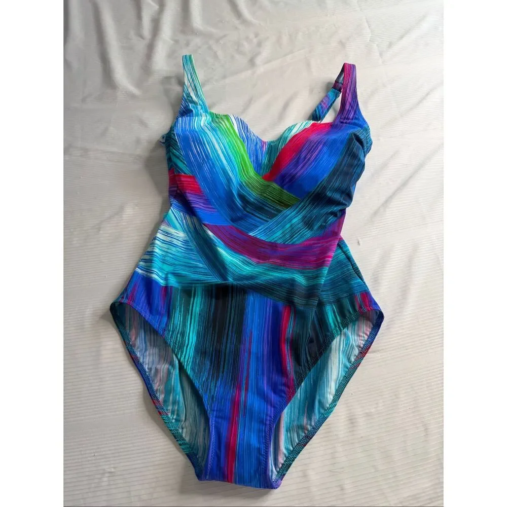 NWOT Gottex Festival Square Neck Full Coverage One Piece Size 12 New